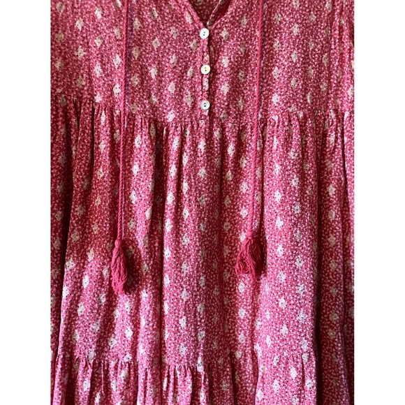 Scandal Pink Floral Print Tiered Tassel Tie Neck Long Sleeve Dress Size S - Picture 3 of 9